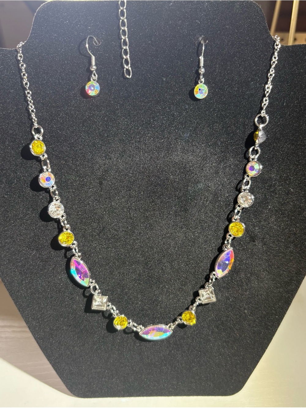 Crystal Accent Yellow & Aurora Necklace and Earring Set